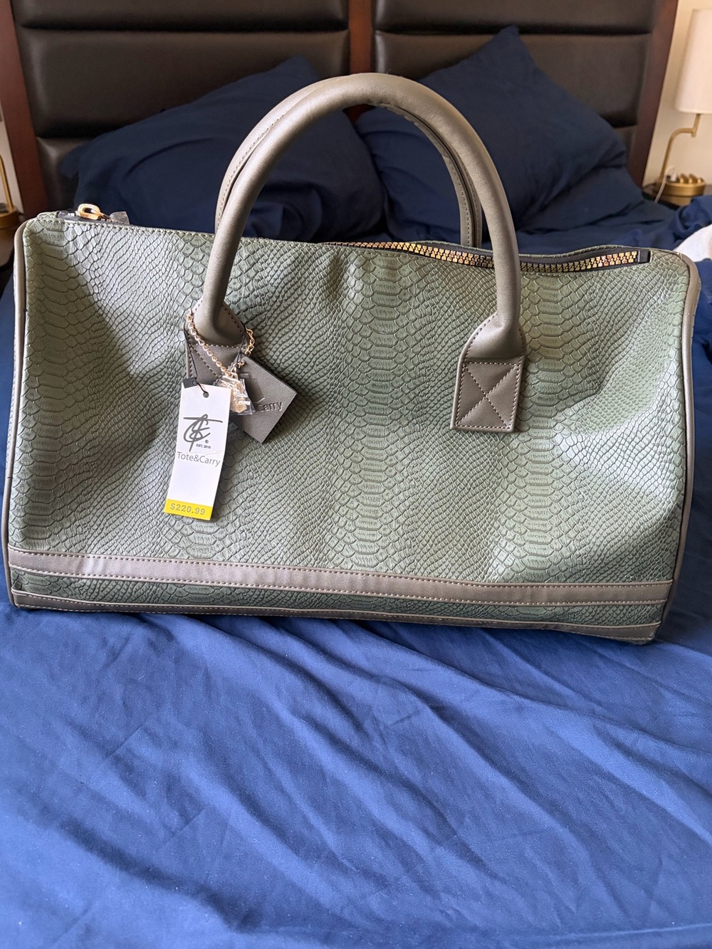 Tote & Carry Olive Green Textured Weekender Duffle Bag